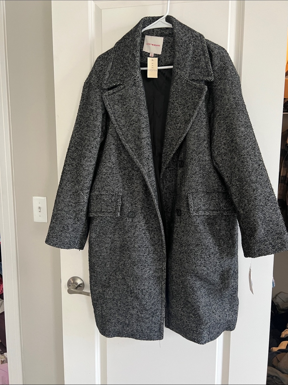 LUCKY BRAND Herringbone Wool-Blend Coat - Gray
